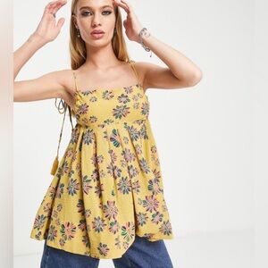 Free People Indigo Molly Smock Yellow Sleeveless Tunic Camisole Size M Boho